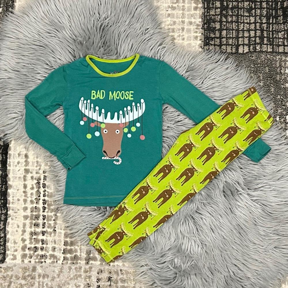 Kickee Kids Unisex Bamboo Holiday Reindeer Moose Jammy Set Size 5